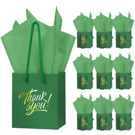 EQOREIIN 50 Pcs White Small Gift Bags with Handles 4 x 2.75 x 4.5 Inches Mini Thank You Gift Bags Party Favor Bags Kraft Paper Bags Bulk for Mother's Day Baby Shower Birthday(green)
