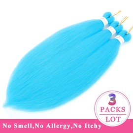 Pre Stretched Braiding Hair 20inch Light Blue Braiding Hair Pre Stretched Hair For Braiding 3 Packs Pre Stretched Braiding Hair Extensions Soft Yaki Texture(#Light Blue,3Packs,20inch)