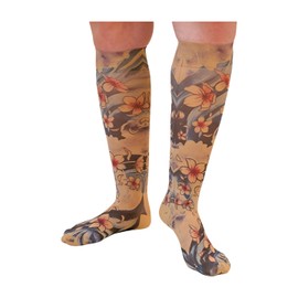 Lymphedivas Cherry Blossom Beige Medical Graduated Compression Socks for Women for Swelling in the Legs and Feet 15-20mmHg for Women (Short Open-Toe Large)
