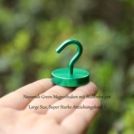 Neosmuk Magnetic Hook, 47 kg Magnetic Hook, Extra Strong for Locker Organiser, Neodymium Magnets, Hook Magnetic Very Strong for Workshop Furnishings, Rear Tent, Grill, Clothes Hooks, Green