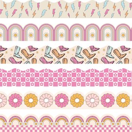 VABAMNA Bulletin Board Borders Retro Classroom Decorations, 84Ft Groovy Bulletin Board Border Daisy Floral Rainbow Decor Colorful Scalloped Trim Border for Teacher Back to School Supplies Classroom De