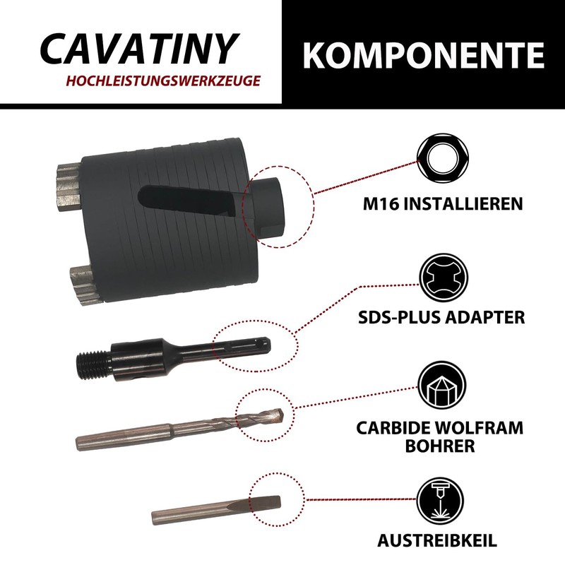 CAVATINY Diamond Drill Bit Socket Countersink 82 mm, Segment Height