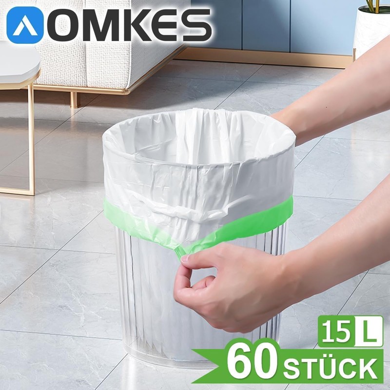 AOMKES Bin Liners 15 L with Drawstring White Bin Bags