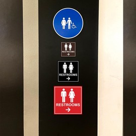 Signs ByLITA Square Restrooms right arrow Sign with Adhesive Tape (Lt Gray) - Large (1 Pack)