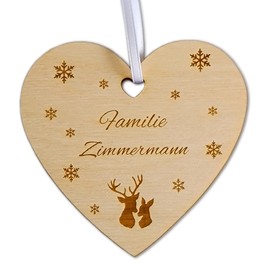 Personalisierte Weihnachtskugel Familie - Besondere Weihnachtskugeln mit Namen - Christbaumkugel Herz - Weihnachtskugel aus Holz