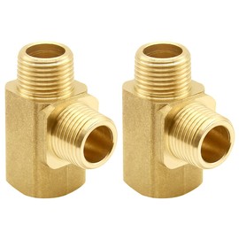 Uenede 2PCS 3/8 Inch Brass Tee Pipe Fitting 3/8" NPT Male x 3/8" NPT Male x 3/8" NPT Female for Water/Oil/Gas