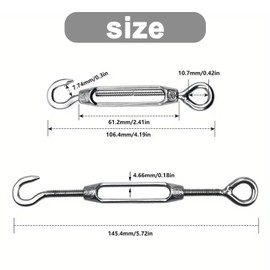CHEUNGHAO M4 Hook & Eye Turnbuckle 304 Stainless Steel, 4 pcs Hardware Kit suit for Wire Rope Tension Heavy Duty, Sun Shade, Tent Installation, Anti-Rust
