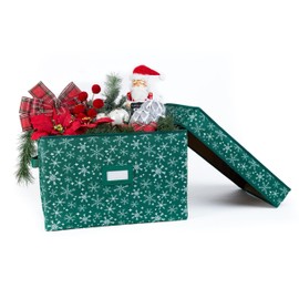 Covermates Keepsakes Treasurekeeper Storage Box - Carrying Handles, Sturdy Interior Walls - Holiday Storage, Green Snowflake