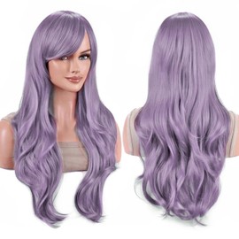 IMISSU 70 cm Long Hair Wavy Wigs with Fringe Cosplay Costume Wig (Purple)