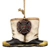 Ebros Gift Rustic Fire Department Fireman Boots Large Resonant Spiral