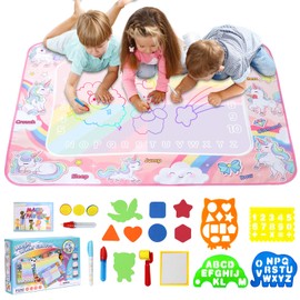 LEcylankEr Water Doodle Mat 120 x 90 cm, Large Aqua Doodle Water Painting Mat XXL, Magic Doodle Painting Mat with Water Pen for 2-7 Years Old Boys Girls Children Baby Toddler (Unicorn)