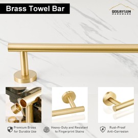 QOGRISUN Brass Towel Bar for Bathroom,Gold Towel Holder Heavy Duty, Modern Brass Bathroom Accessories Wall Mounted,24-Inches Total Length, Brushed Brass