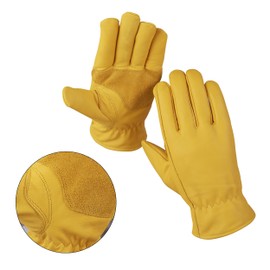 Work Gloves Cow Grain Premium Leather Yellow Work Driver Gloves With Elastic Wrist Closure And Inside Fleece Lining General Purpose Utility, Driver, Rigger, Safety, and Gardening Gloves (11(X-LARGE)