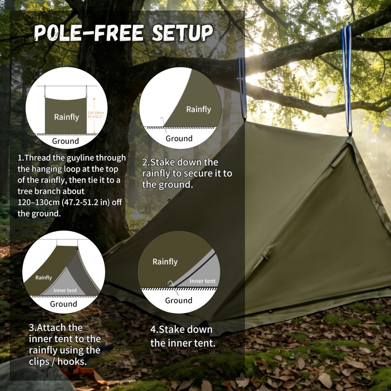 TGpao Portable Trekking Pole Tent for Camping,2 Person Backpacking Shelter