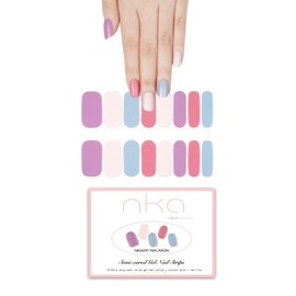 NKA Semi-Cured Gel Nail Strips Kit – 16 Long Strips in 8 Sizes – Quick & Easy Application – Cures in 60 Seconds – Includes Mini File & Cuticle Stick – Long-Lasting, MACARON