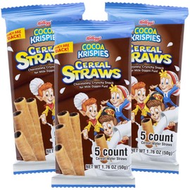 2024 Kellogg’s Cocoa Krispies Cereal Straws, Birthday Party Favors, Chocolate Edible Breakfast Straw, 5 Count, (3 Pack)