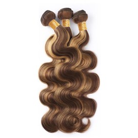 Highlight Body Wave 3 Bundles 4/27 Honey Blonde Bundle Body Wave Brazilian Hair Remy Human Hair Weaves Hair Extensions Piano Colour for Women 20 22 24 Inches