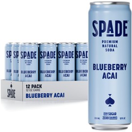 Spade Soda Blueberry Acai 12 Pack, Premium All-Natural, No Sugar, No Calories, Electrolytes, Magnesium, Potassium, Healthy Non GMO, Sweet Quality Stevia, No Artificial Sweeteners, Great Taste, Bold Taste