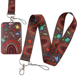 Beemorita School Lanyard with Card Holder Neck Lanyard Strap for Keys ID Holder Cute Badge Keychain for Women Teens Boys Girls Kids(Brown)