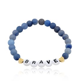Tobestu Alphabet Initial BRAVE Bracelet, Natural Matte Aventurine Blue Beaded Inspirational Bracelet (Blue, 17cm/6.7inch)