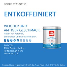 illy Coffee, Decaffeinated Ground Coffee, Medium Roast, Made From 100% Arabica, 125g