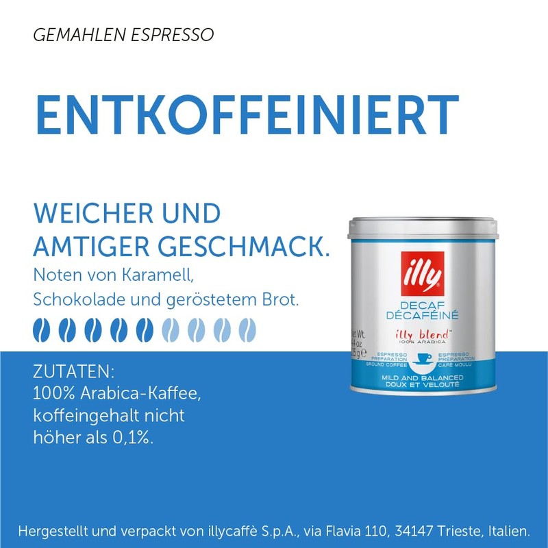 illy Coffee, Decaffeinated Ground Coffee, Medium Roast, Made From 100%