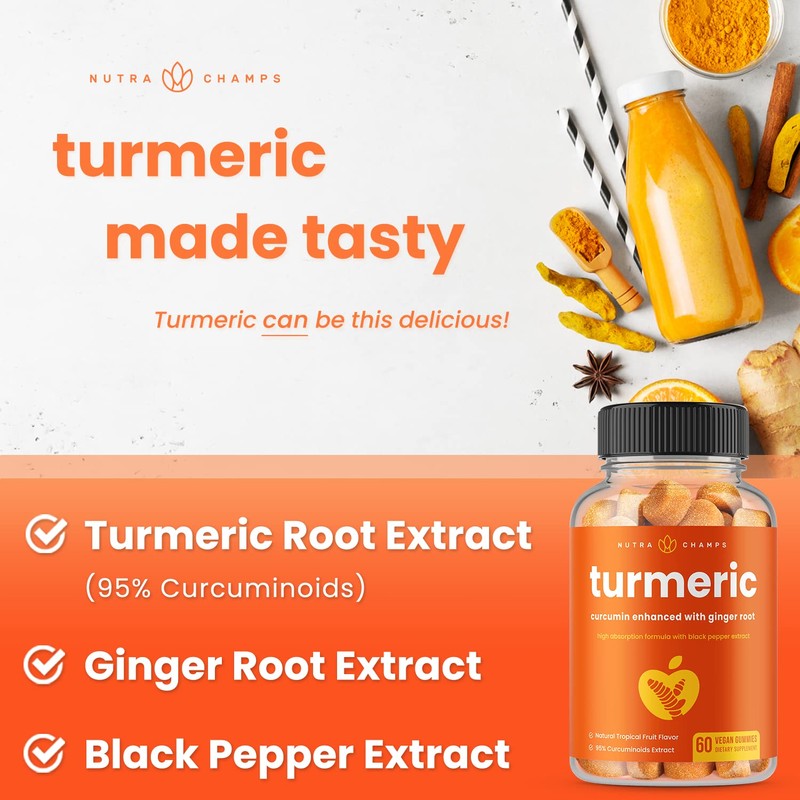 NutraChamps Turmeric Gummies for Adults & Kids with Ginger &