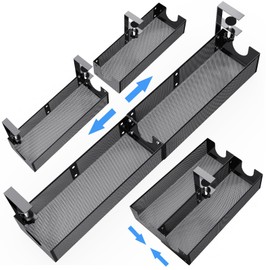 Under Desk Cable Management Combinable Metal Under Desk Wire Management Clamp Mount Under Table Cord Management Tray No Damage The Desk (Black)