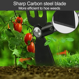 Hoe and Cultivator Gardening Hand Tools, Heavy Duty Stainless Steel Garden Hoe and 3 Fork Hand Tiller for Gardening Weeding Planting with Adjustable Handle 30-45 inch