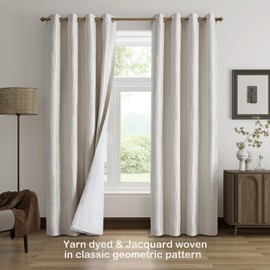Beige and Silvery 100% Blackout Jacquard Geometric Pattern Curtains,52 Inch Wide 96 Inches Long 2 Panels, Thermal Insulated Noise Reducing Anti-Rust Grommet Drapes for Bedroom Living Room, Cream