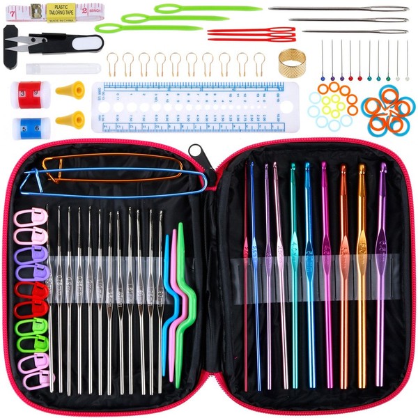 Anpro Crochet Hook 100-piece set, Knitting Needles; Accessories and Case; in Assorted Sizes and Colours