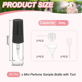 uxcell 2ml Glass Mini Perfume Bottles, 30Pcs Fine Mist Bottles Refillable Empty Mini Spray Bottles with Aluminized Nozzle for Perfume, Travel Liquid, Essential Oil (Clear/Black)