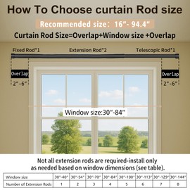 Diameter Curtain Rods Itself is 40 to92 inch with Heavy Duty Adjustable Rod Matte Black Curtain Splicing Metal Extra Curtain Rod for Windows(black, 40-92)