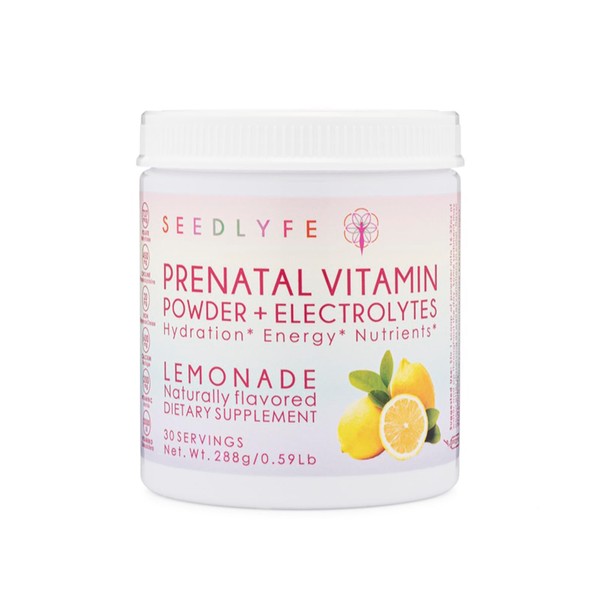 SEEDLYFE Prenatal Vitamin Powder with Electrolytes – Choline, Folate, Iron, D3 - Premium Prenatal Supplement - Pregnancy Must Have - Lemonade Flavor