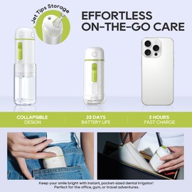 bixdo Water Flosser Portable for Travel - Mini Water Flosser with 3 Modes, IPX7 Waterproof, 360° Nozzles, Cordless Water Dental Flosser for Teeth Cleaning Flossing for Adults, Braces & Sensitive Gums