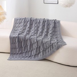 Wajade Knit Throw Lightweight Knitted Blanket for Sofa & Bed Breathable Non-Fluffy Knit Design with Ripple Texture All Seasons Home Decor(Light Grey 130 * 170)