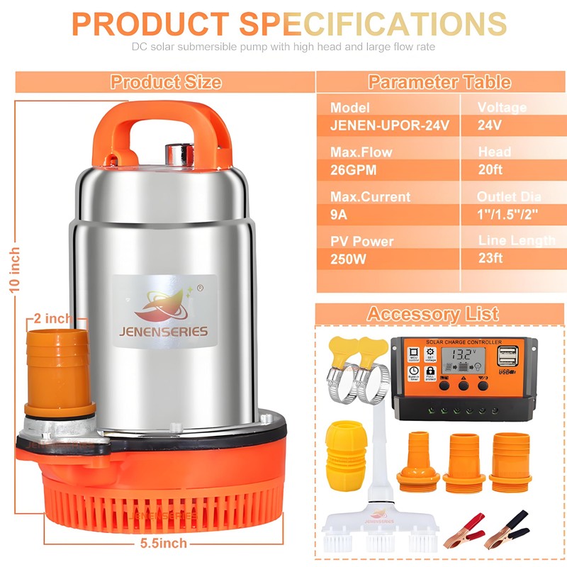 250W DC 24V Solar Submersible Pumps, 2inch solar deep well