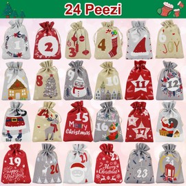 Coicok 24-Piece Christmas Gadgets 2024, 24 Christmas Calendars for Filling for Children Women Men, Advent Calendar Bags, Advent Calendar Bags, Decorative Advent Calendar, Christmas Decoration