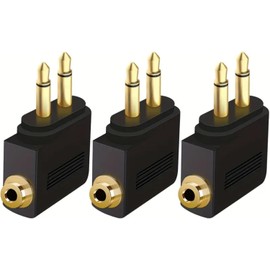 Airplane Flight Headphone Adapters,3 Pack Gold Plated Airline Earphone Convertor Allows you to use your Earphones with all In-Flight Media Systems