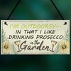 RED OCEAN Drinking Prosecco In The Garden Shed Hanging Plaque