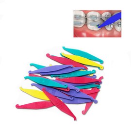 Dental Elastic Rubber Bands Placers for Braces, Disposable Plastic Orthodontic Elastic Placers Braces Rubber Band Tool Multi-color (100PCS)