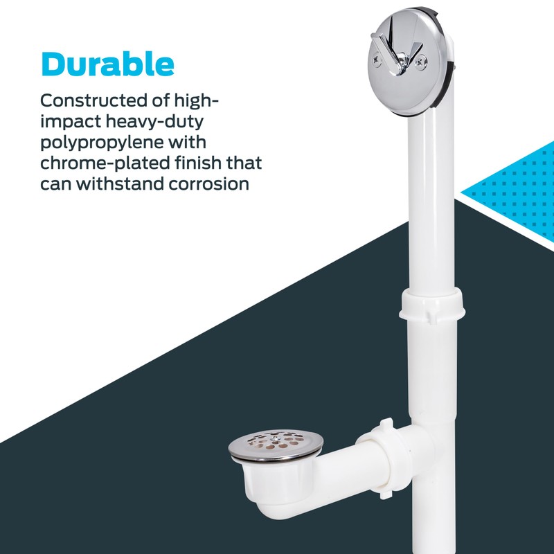 EZ-FLO 1-1/2 Inch Trip-Lever Bath Tub Drain Kit, 2-Hole Overflow