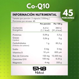 5h8 Co Q10, 90 Cápsulas 50 Mgs Contiene Raíz De Cúrcuma Sabor Sin sabor
