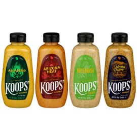 Koops' Sweet & Heat Mustard Variety Pack – Jalapeno, Arizona Heat, Horseradish, & Honey Dijon – Gluten-Free, Kosher, Made in USA, From Quality Mustard Seeds – 12 Oz, Pack of 4