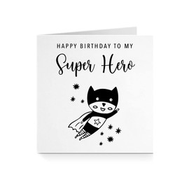 Happy Birthday To My Superhero - Bold Hero Illustration Card - For Him Boyfriend Partner Fiancé Husband Son Grandson Nephew A180