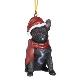 Design Toscano JH576324 French Bulldog Holiday Dog Ornament Sculpture, Multi-Color