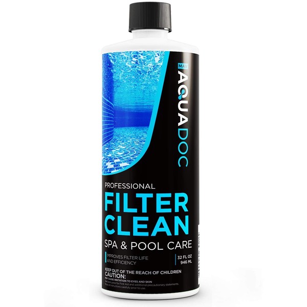 Hot Tub Filter Cleaner Soak, Pool Filter Cleaner & Pool Cartridge Cleaner - Spa Filter Cleaner Soak & Spa Filter Cleaning Solution for HotTub Cartridges. Easy to Use Filter Degreaser | AquaDoc 32oz