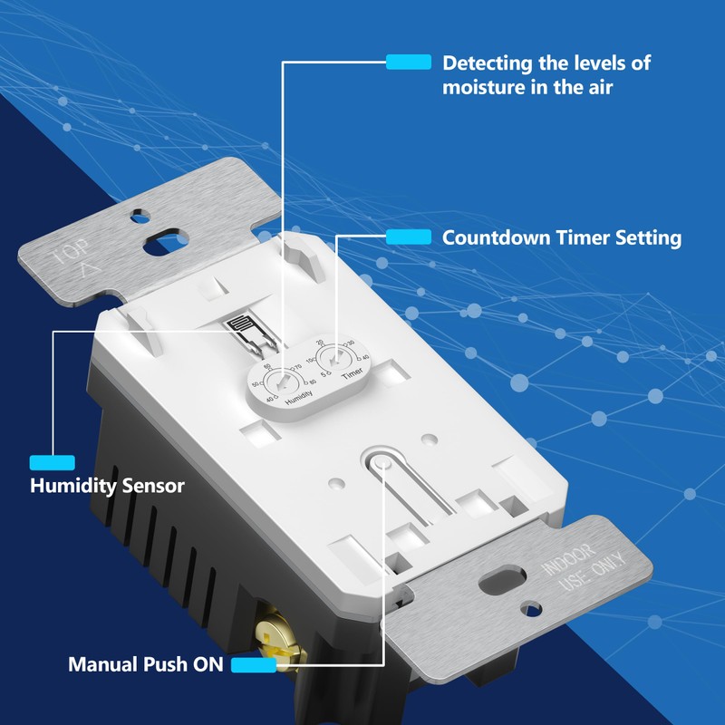 LIDER No Neutral Wire Required Humidity Sensor Switch, Automatic Humidity