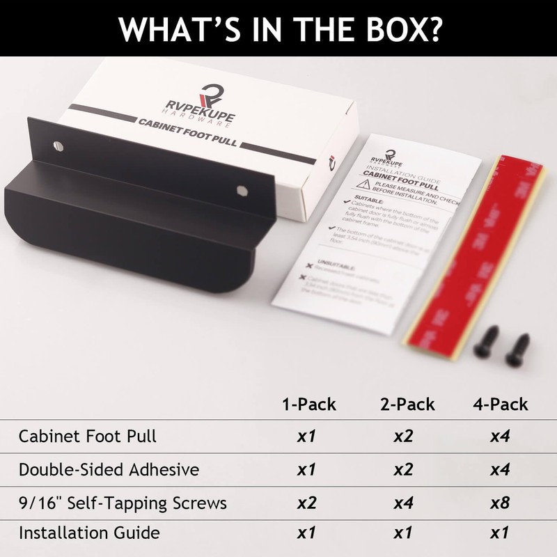 RVPEKUPE 1-Pack Under Cabinet Foot Pull with Adhesive and Screws,