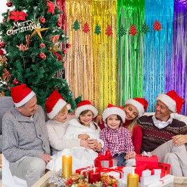 Rainbow Tinsel Backdrop Party Decorations 3.3x6.6ft, 2 Pack Foil Fringe Curtains for Birthday, Door Streamers Decorations Hanging for Wedding Engagement Bachelorette Baby Shower Pride Decorations